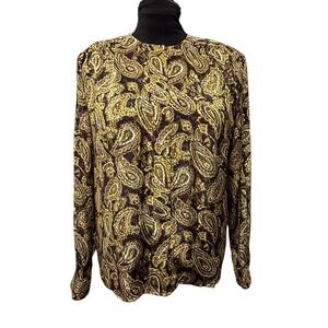 Vintage Paisley Print Long Sleeve Button Front Blouse Shirt Top Women's‎ size 16